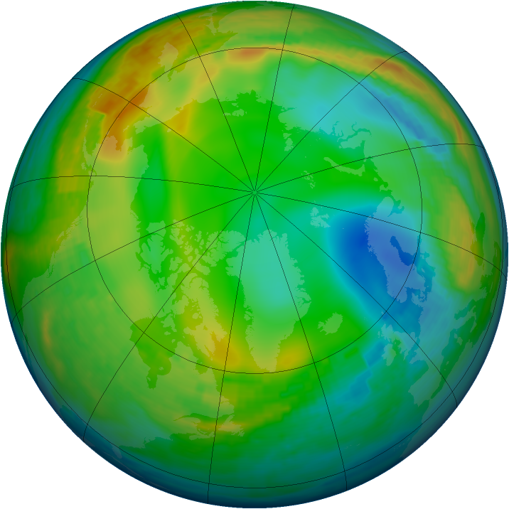 Arctic ozone map for 31 December 1991